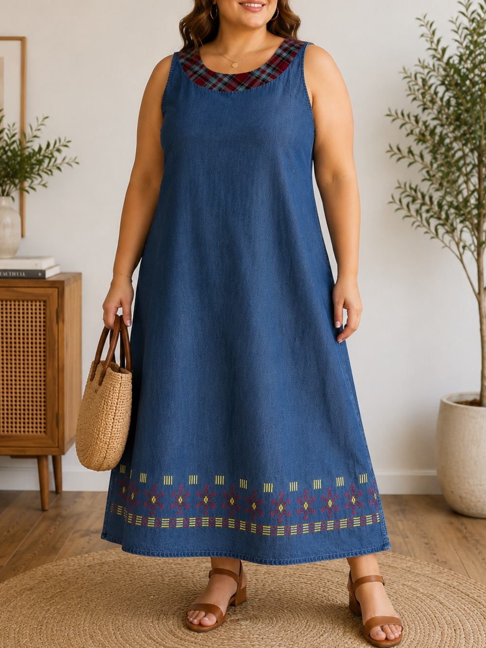 VTG Carolina Blues • Embroidered Denim Maxi Dress